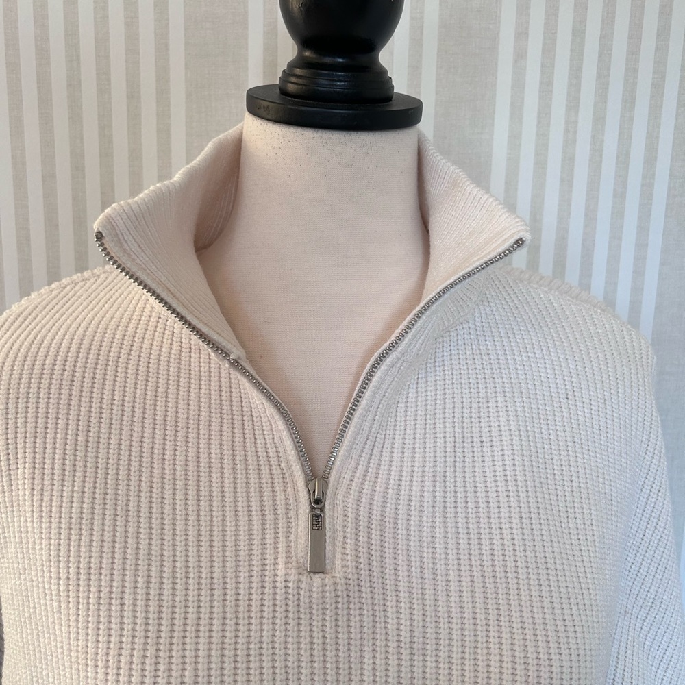 Mango White and Black Striped Sweater with Zip Women’s Size Small - Picture 4 of 6